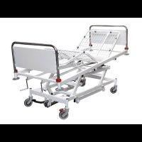 15122-LIT HOSPITALIER RELEVE BUSTE ET JAMBE PAR MANIVELLES SUR ROUES DOSSERETS MELAMINES HAUTEUR VARIABLE