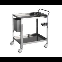 15292-GUERIDON INOX DE SOINS 2 PLATEAUX AVEC POUBELLE